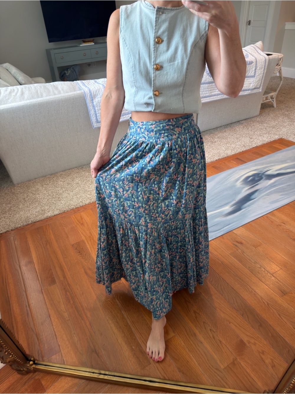 MIRTH Blue pattern Maxi Skirt - Lightweight Tiered Summer Skirt - Picture 2 of 8